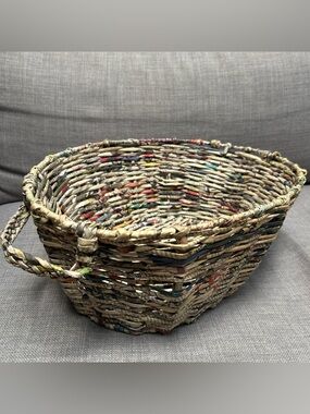 Handwoven Crafted Multicolor Upcycled Paper Storage Fiber Basket #0115265